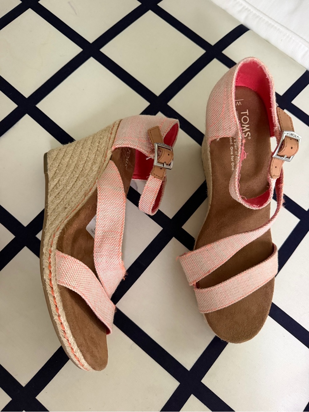 Toms Coral-Pink Espadrille Wedge Sandals - Women's
